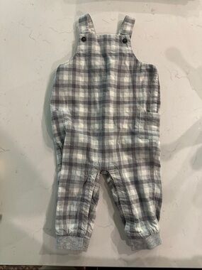 Janie and Jack Gray & White Plaid Overalls
